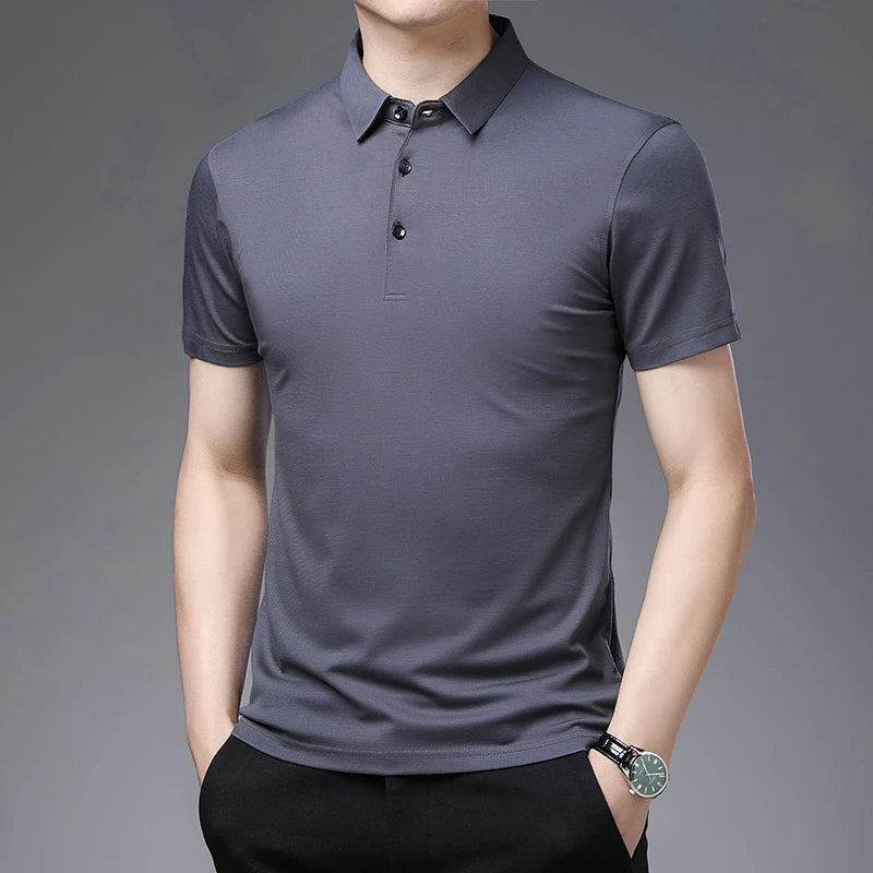 2024 Men's New Solid Color Business Casual POLO Shirt Summer Fashion Casual Short Sleeve Comfortable and Breathable Top