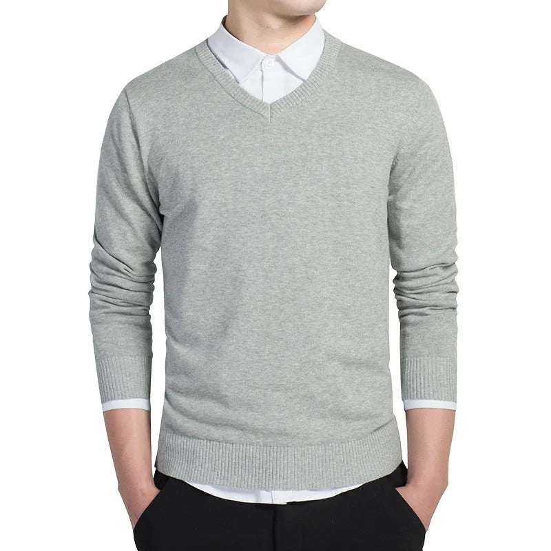 Sweater Men 2025 Autumn Casual Pullovers Men V-Neck Solid Cotton Knitted Brand Clothing Slim Fit Male Sweaters Pull Homme