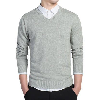 Sweater Men 2025 Autumn Casual Pullovers Men V-Neck Solid Cotton Knitted Brand Clothing Slim Fit Male Sweaters Pull Homme