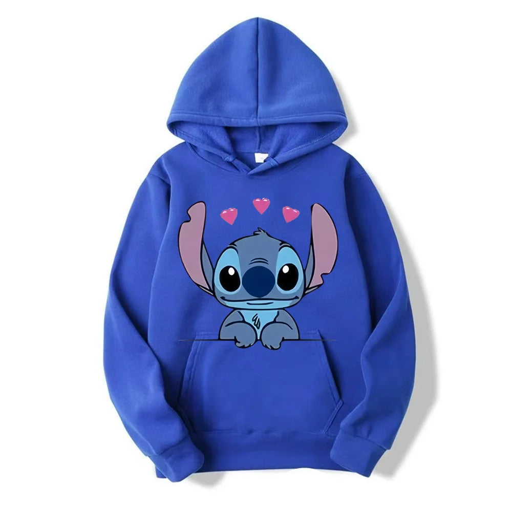 Disney Stitch Cartoon Anime Women Pullover Spring Autumn Men Oversized Hoodie 2024 Fashion Casual Couple Sweatshirt Clothes Tops