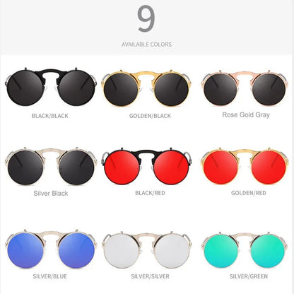 Flip Sun Glasses Steampunk Fold Men Women Double Lens Clear Alloy Frame Eyewear Eyeglasses Shade UV400