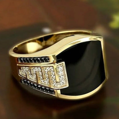 Classic Men's Ring Fashion Metal Gold Color Inlaid Black Stone Zircon Punk Rings for Men Engagement Wedding Luxury  Jewelry