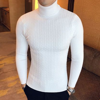 Mens Turtleneck Sweaters Winter Warm Knit Pullover Korean Cotton Solid Color Casual Slim Sweater Male Clothing Bottoming Shirt