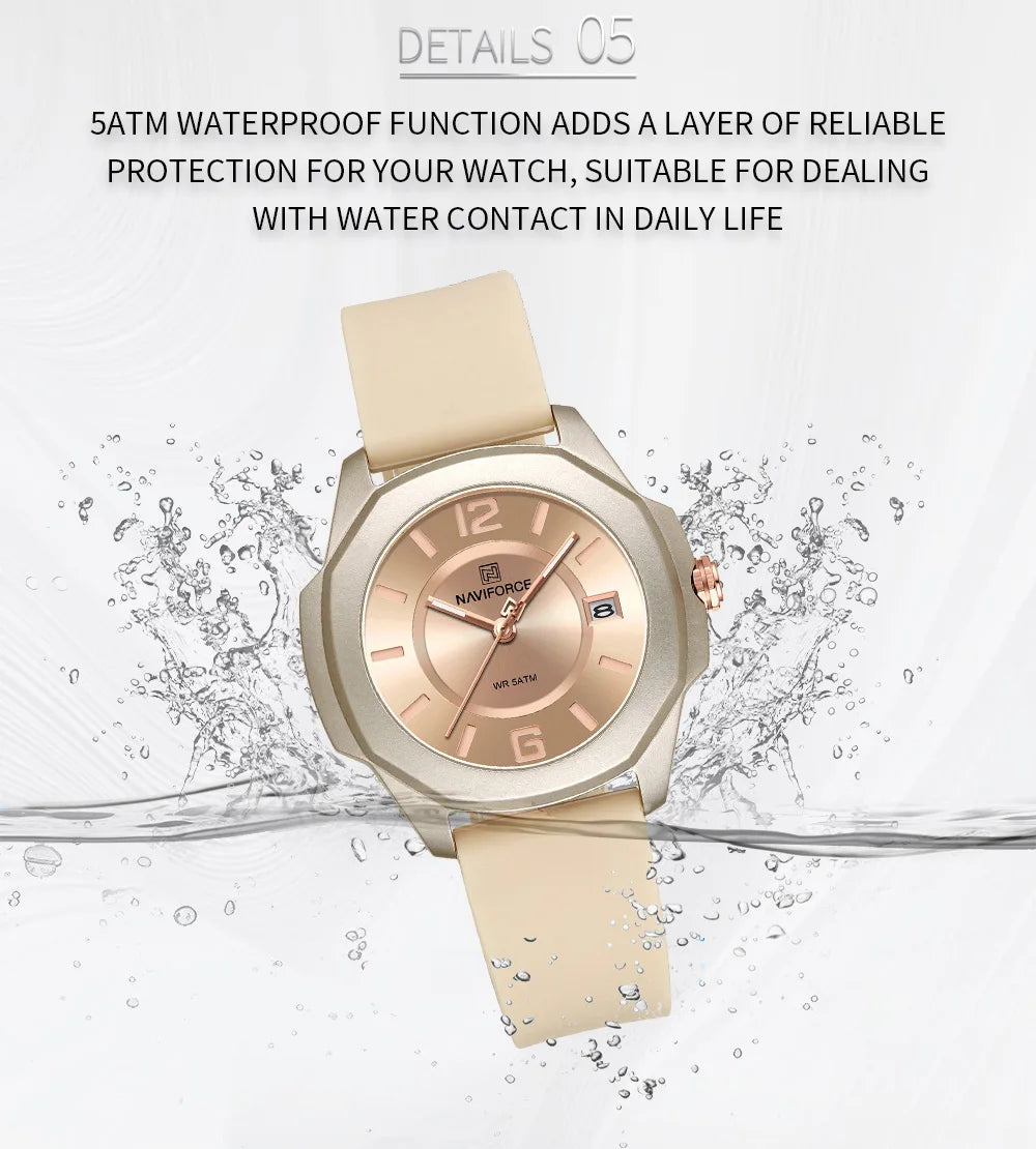 New Style Female Wristwatch NAVIFORCE Casual Sports Quartz Calendar Waterproof and Shockproof Watches for Women Clocks for Gifts