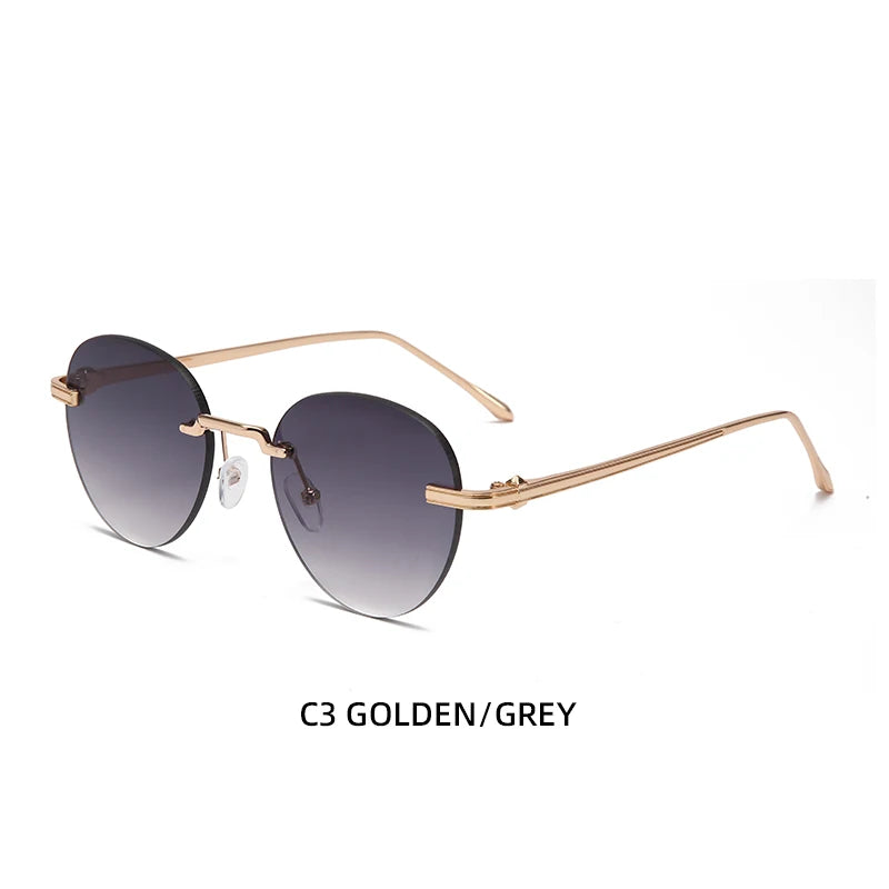 The new frameless and stylishly minimalist sunglasses are versatile with a golden metal frame.