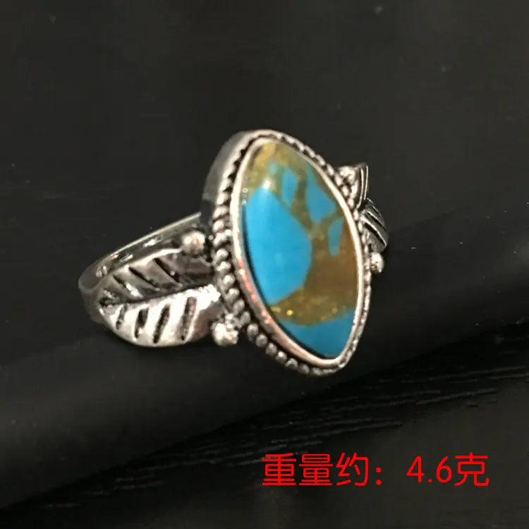 Unique Vintage Green Natural Stone Rings Classical Style Unisex Exaggerated Big Opal Crystal Finger Rings