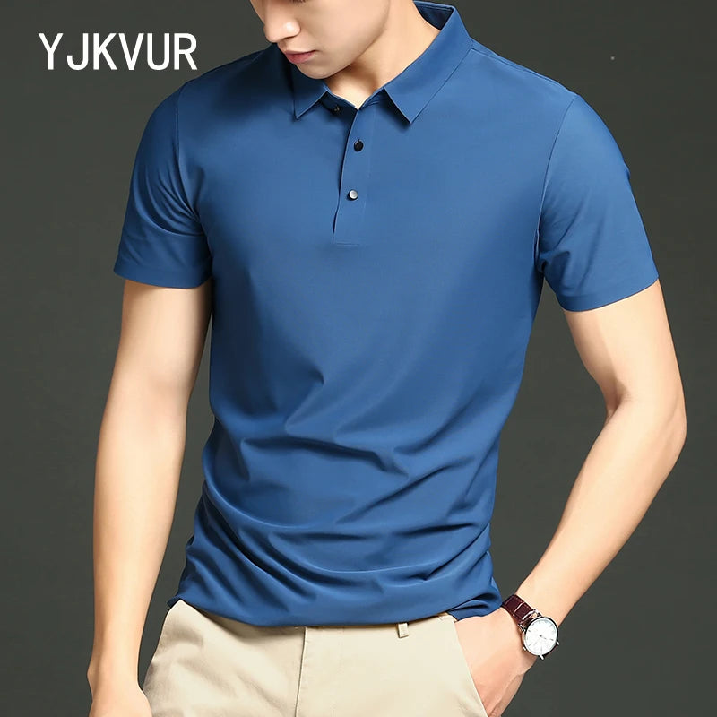 YJKVUR 2024 Summer New Polo Shirt Men 3 Buttons Casual Work T Shirts Quick Dry Short Sleeve Golf Shirt High Quality Plus Size