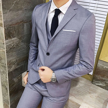 Men Suit Regular Slight Stretch Solid Color Three Piece Set Trousers Blazer Waistcoat Casual For Office Business