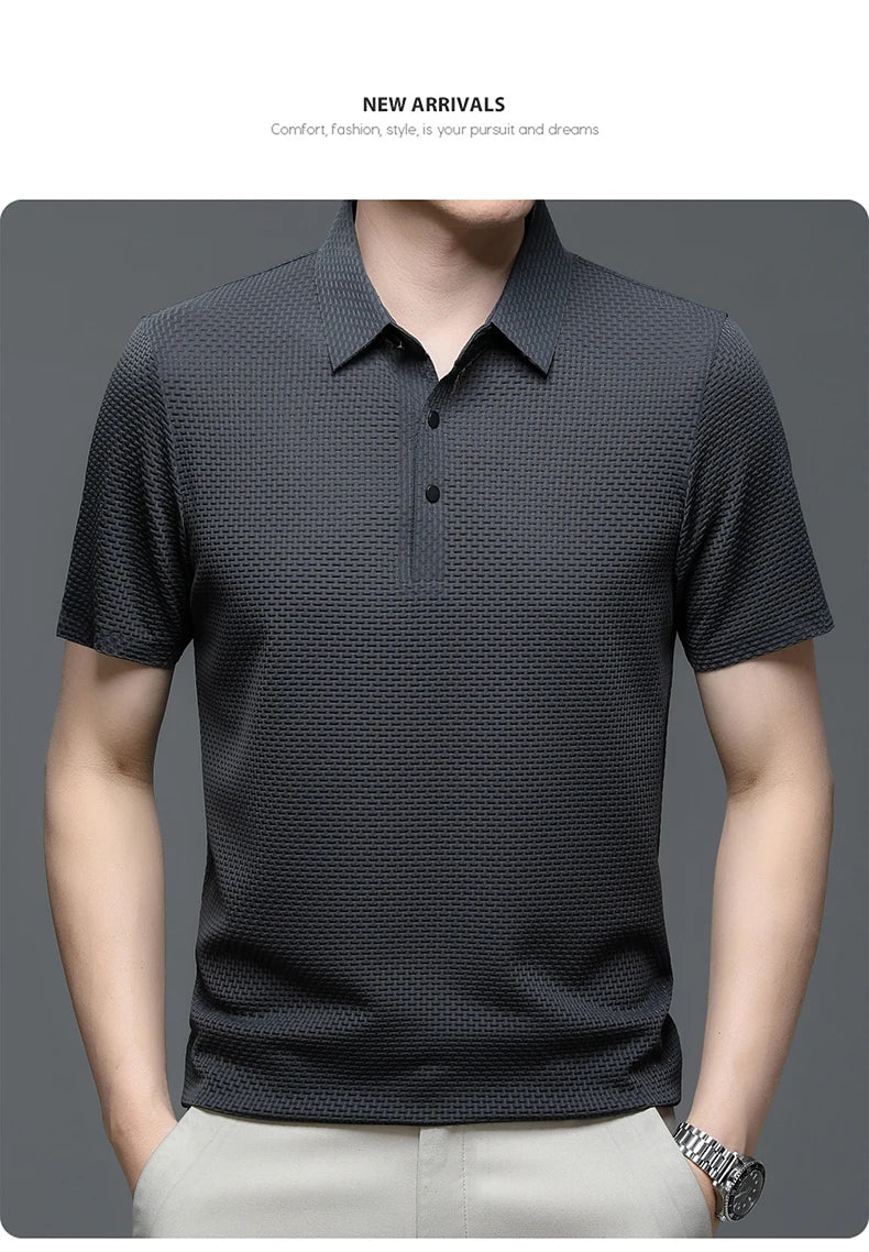 Summer Men's High-quality Ice Silk Short Sleeved Polo Shirt, New Luxury and Fashionable Casual Cool Breathable T-shirt Top