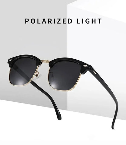 Half Frame Polarized Sunglasses Man Woman Luxury Brand Designer Sun Glasses Male Retro Rivet Mirror Eyewear Metal Gafas De Sol