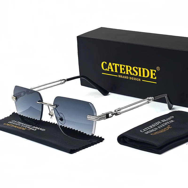 Caterside Rimless Pilot Sunglasses Men Square Metal Frame Sun Glasses Women Gradient UV400 Eyewear Good Idea Choice for Gifts