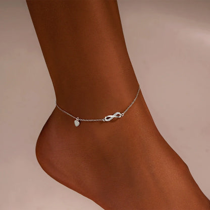 LENNIK 925 Sterling Silver Infinity Symbol Style Zircon Anklet Women Adjustable Summer Beach Foot Bracelet Anklets Jewelry