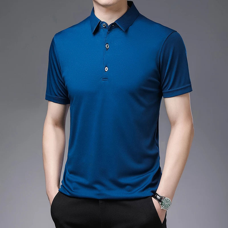 2024 Men's New Solid Color Business Casual POLO Shirt Summer Fashion Casual Short Sleeve Comfortable and Breathable Top