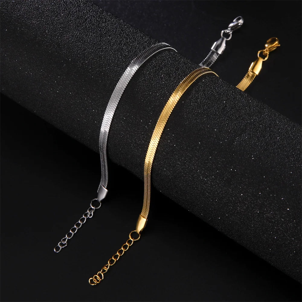 Kkjoy Simple Stainless Steel Gold Color Blade Chain Anklets For Women Snake Bone Leg Chains Beach Jewelry Party Gift Wholesale