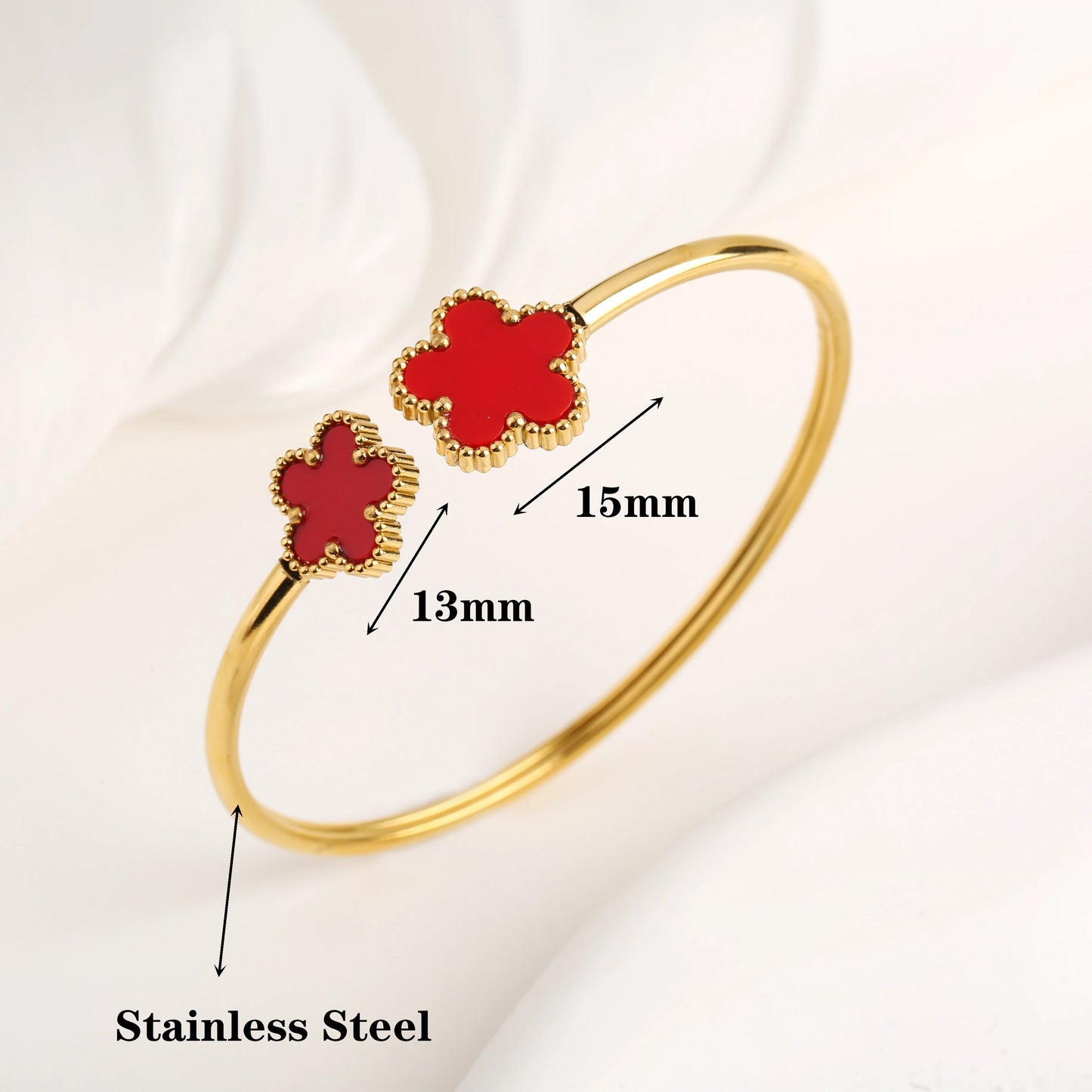 15 Colors High Quality Stainless Steel Gold-Plated Five Leaf Flower Open Bangle Simple Women's Fine Daiy Party Jewelry Clover