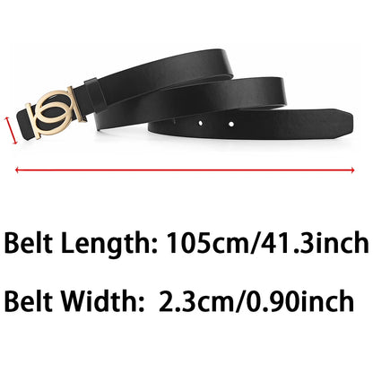 New Women's Belt Fashion Golden Buckle Belt Leisure Personalized Double Round Button PU Leather Belt Paired with Jeans Lady Belt