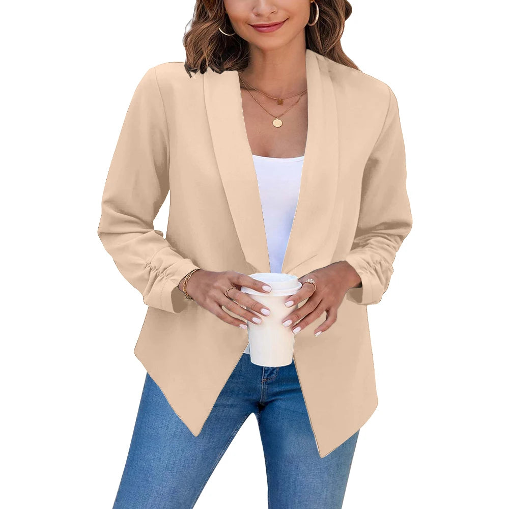 Summer Black Blazers Women 2024 Female Office Lady Nine Quarter Blazer Open Stitch Womens Slim Coats Femme Ladies Notched Tops