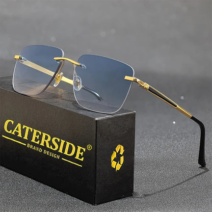 CATERSIDE New Pilot Rimless Sunglasses for Men Fashion Metal Large Frame Sun Glasses Women Shopping Travel Business Eyewear