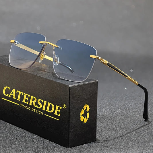 CATERSIDE New Pilot Rimless Sunglasses for Men Fashion Metal Large Frame Sun Glasses Women Shopping Travel Business Eyewear