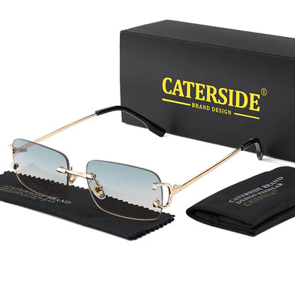 CATERSIDE Rectangular Sunglasses Men Rimless White Copper Small Square Sun Glasses For Women Gradient Lens Outdoor Eyewear UV400