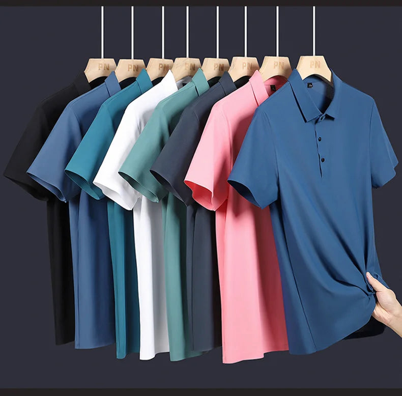 YJKVUR 2024 Summer New Polo Shirt Men 3 Buttons Casual Work T Shirts Quick Dry Short Sleeve Golf Shirt High Quality Plus Size