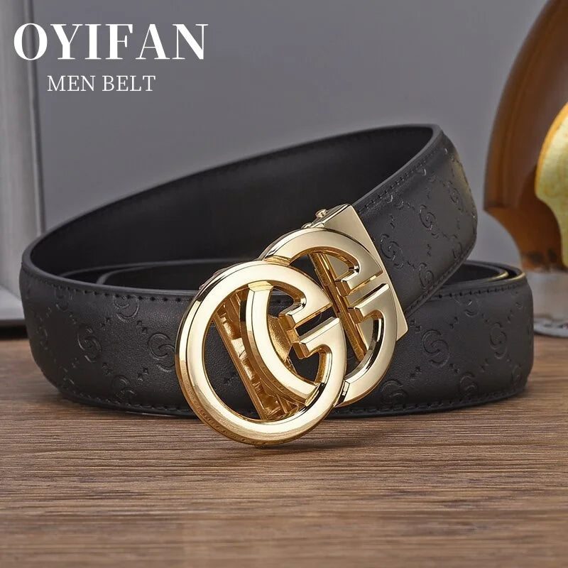 OYIFAN Fashionable Men's Designer Belt in High Quality Genuine Leather, Automatic Buckle Belt with Style Business Belt for Men