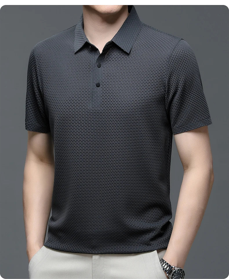 Asian Sizes Summer New Men's Lop-up Hollow Short-sleeved Polo Shirt Ice Silk