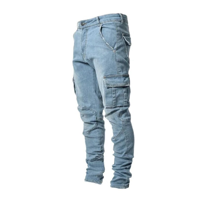 Men Casual Denim Pants Elastic Skinny Jeans Multi-Pocket Trousers Slim Fit Black Jeans Soild Cargo Pants Man Clothes Streetwear