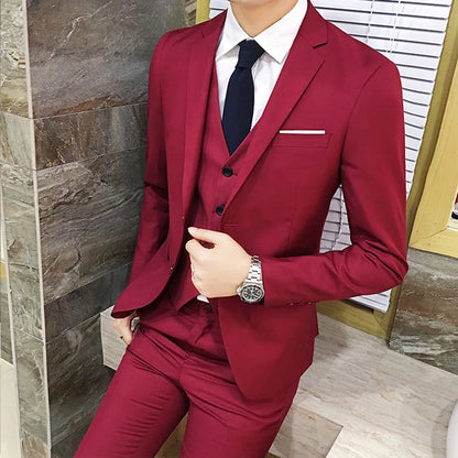 Men Suit Regular Slight Stretch Solid Color Three Piece Set Trousers Blazer Waistcoat Casual For Office Business