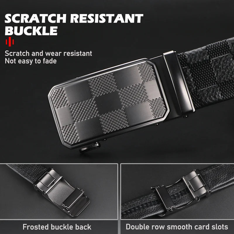 Men's Top Layer Cowhide Ratchet Belt with Scratch Resistant Alloy Automatic Buckle - Business Style Durable Dress Belt