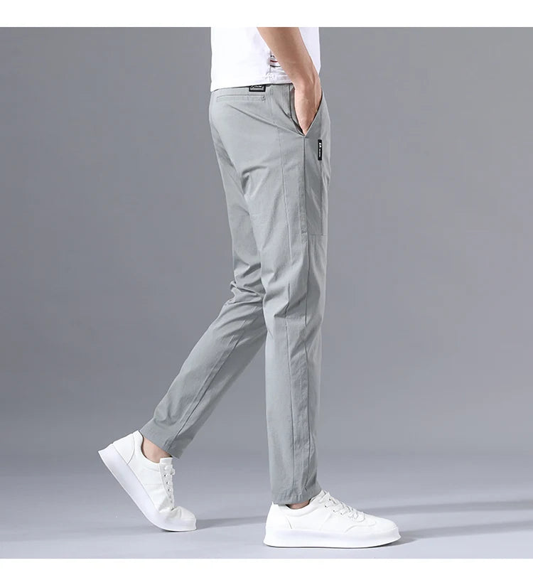 2025 Men's Casual Pants Slim Fit Stretch Classic Chino Trouser Male Stretch Elastic Korean Summer Dress Ice Light Thin Business