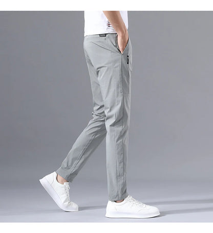 2025 Men's Casual Pants Slim Fit Stretch Classic Chino Trouser Male Stretch Elastic Korean Summer Dress Ice Light Thin Business