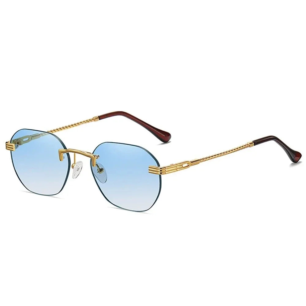 Brown Frameless Gold Metal Ladies Sunglasses Rimless Gradient Lens Blue Fashion Sun Glasses For Men UV400 Summer 2025