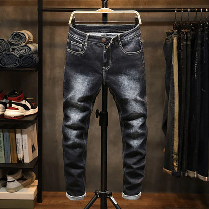 2023 Spring and Autumn New Classic Fashion Solid Color Elastic Small Foot Pants Men's Casual Slim Comfortable High-Quality Jeans