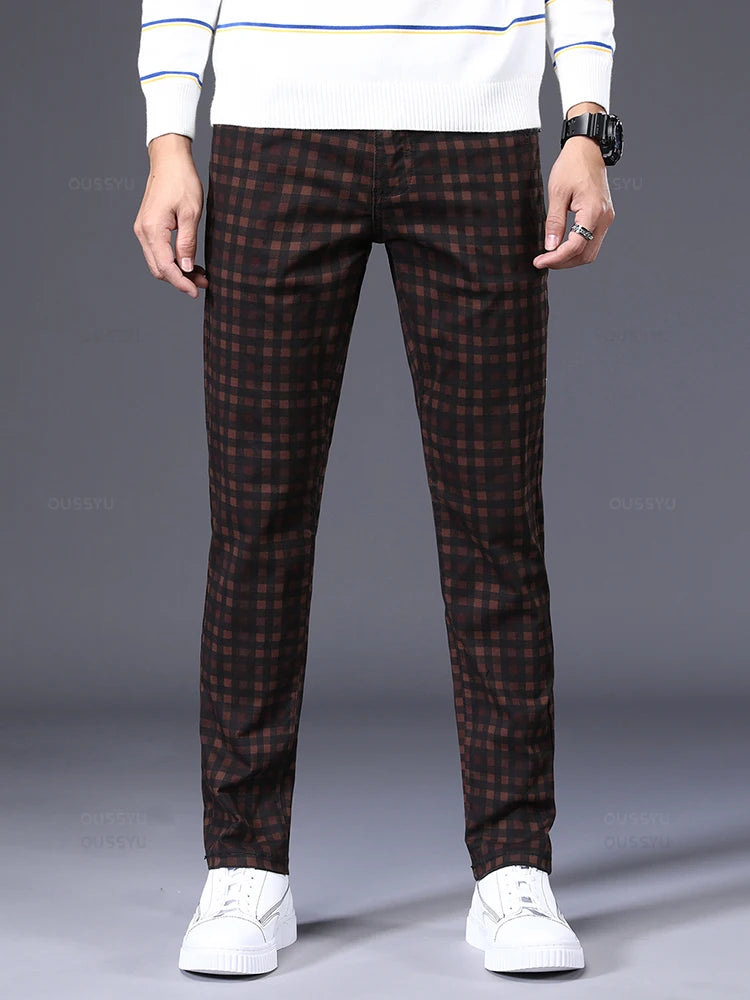 High Quality Brand Clothing Classics Plaid Casual Pants Men 98%Cotton Retro Business Banquet Check Trousers Male Plus Size 40 42