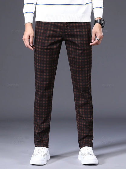 High Quality Brand Clothing Classics Plaid Casual Pants Men 98%Cotton Retro Business Banquet Check Trousers Male Plus Size 40 42