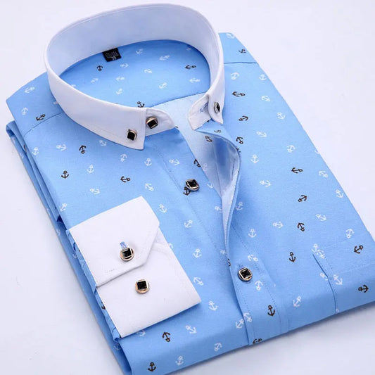 Men's new long sleeve shirt printed casual slim free ironing top Spring and summer trend fashion boy cool comfortable and neat