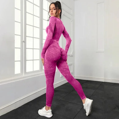 Mileegirl 2pcs Gym Sets Women, Seamless Sports Pants  Hollow Out Tights Long sleeves Fitness Sets Workout Legging Outifts Suits