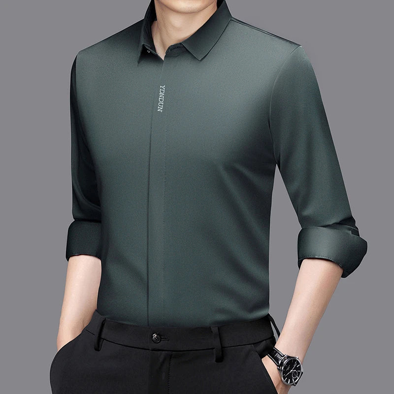 New Men's Business Casual Long Sleeved Solid Color Shirt Wrinkle Resistant Wrinkle Free Comfortable All Season Versatile Top