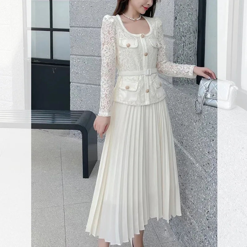 Runway Designer Summer Flower Embroidery Lace Chiffon Prom Dress Women Short Sleeve Single Breasted Midi Long Vestidos Party