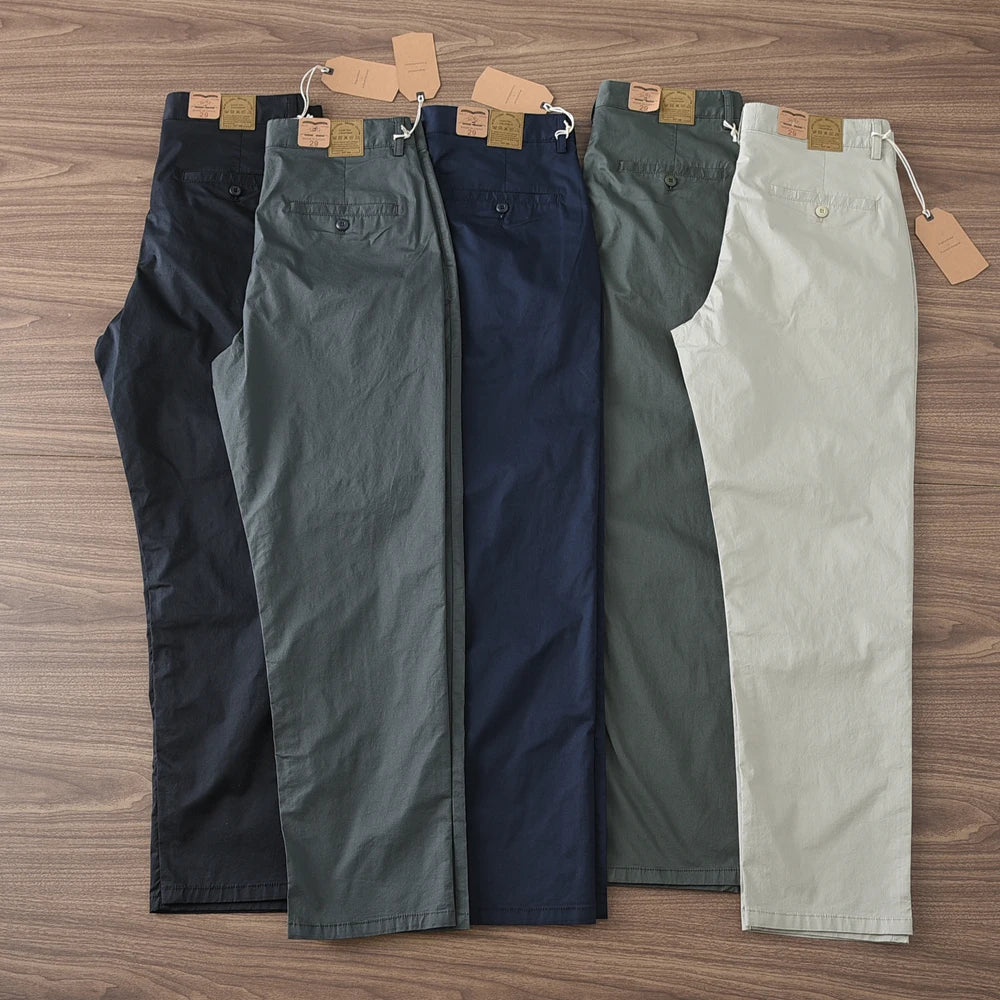 2024 Summer New American Retro Thin Micro Elasticity Casual Pants Men's Simple 97% Cotton Slim CHINO Business Straight Trousers