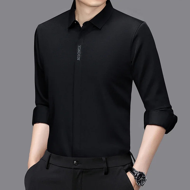 New Men's Business Casual Long Sleeved Solid Color Shirt Wrinkle Resistant Wrinkle Free Comfortable All Season Versatile Top