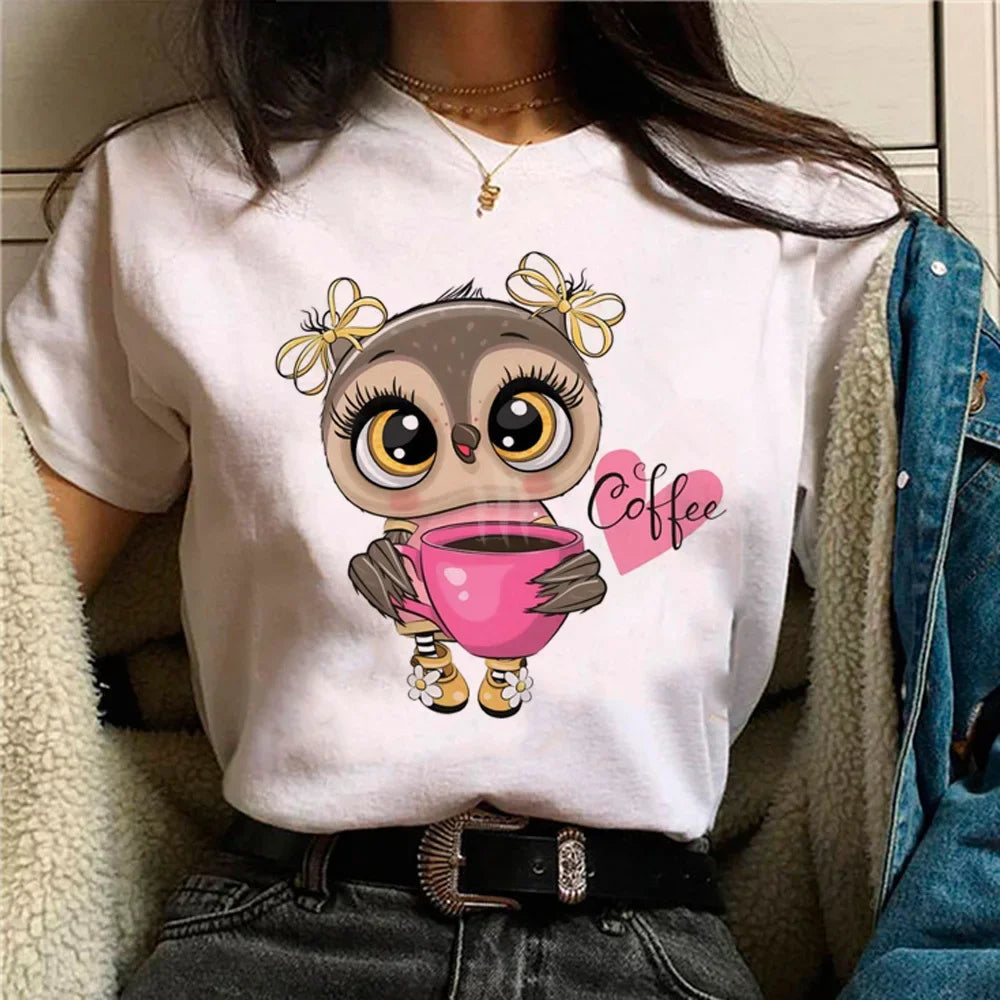 Owl T-shirt Girl Aesthetic Graphic Women Retro Comfortable T-shirt Pop Culture Colorful Kawaii Psychedelic Punk 2000s