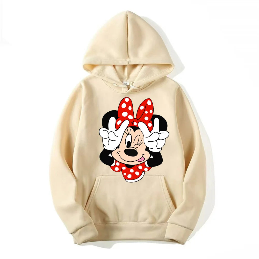 2024 Disney Minnie Mouse Cartoon Anime Women Pullover Tops Spring Autumn Men Hoodie Fashion Red Sports Couple Sweatshirt Clothes