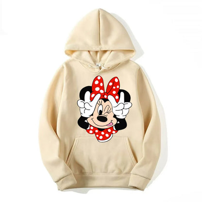 2024 Disney Minnie Mouse Cartoon Anime Women Pullover Tops Spring Autumn Men Hoodie Fashion Red Sports Couple Sweatshirt Clothes