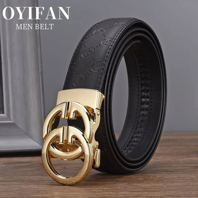 OYIFAN Fashionable Men's Designer Belt in High Quality Genuine Leather, Automatic Buckle Belt with Style Business Belt for Men