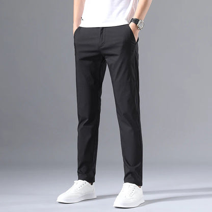 2025 Men's Casual Pants Slim Fit Stretch Classic Chino Trouser Male Stretch Elastic Korean Summer Dress Ice Light Thin Business