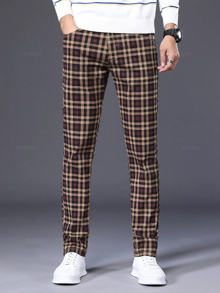 High Quality Brand Clothing Classics Plaid Casual Pants Men 98%Cotton Retro Business Banquet Check Trousers Male Plus Size 40 42