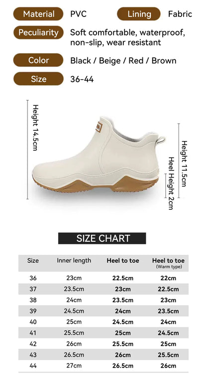 New Rain Shoes Ankle Women Waterproof Shoes Rain Boots Men Anti-slip Wear-resistant Plush Fashion Kitchen Summer Winter