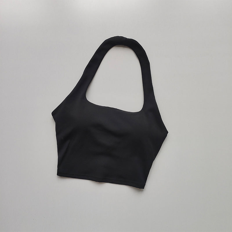 Summer New Sexy Hanging Neck with Chest Pads, Beautiful Back Sports Bra, Women's Light Luxury Fashion, Unique Pleated Sports Bra